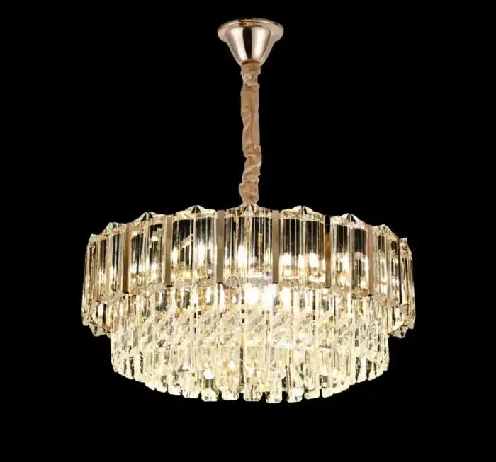 Candelabru cu Cristale 5×E27, Auriu, Ø40 cm, Înălțime Reglabilă 30–80 cm, Metal și Cristal - imagine 4