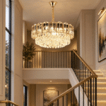 Candelabru cu Cristale 5×E27, Auriu, Ø40 cm, Înălțime Reglabilă 30–80 cm, Metal și Cristal - imagine 3