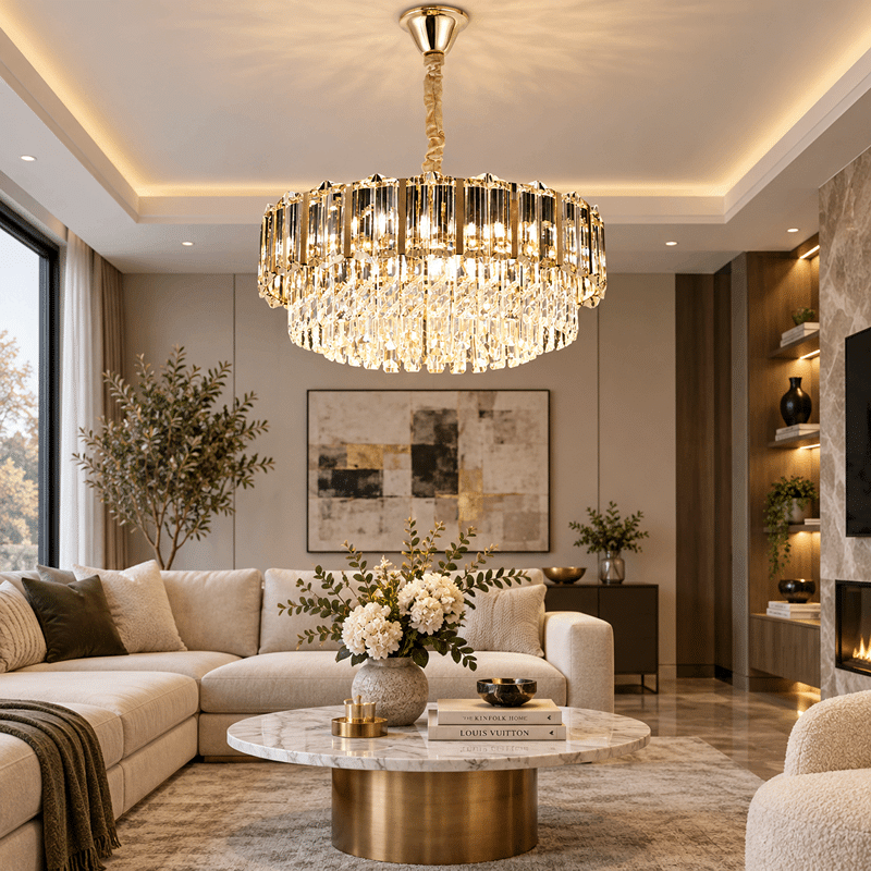 Candelabru cu Cristale 5×E27, Auriu, Ø40 cm, Înălțime Reglabilă 30–80 cm, Metal și Cristal (3) Candelabru cu Cristale 5×E27, Auriu, Ø40 cm, Înălțime Reglabilă 30–80 cm, Metal și Cristal - imagine 1