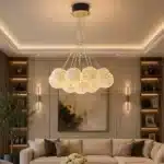 Candelabru cu Cristale 7×G9, Ø50 cm, Auriu, Înălțime Reglabilă 40–120 cm, Metal și Cristal - imagine 2