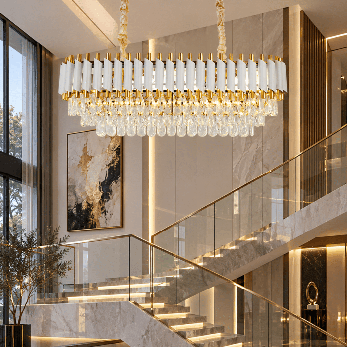 Candelabru cu Cristale 8×E27, Alb/Auriu, 80×30×70 cm, Înălțime Reglabilă 30–70 cm, Metal și Cristal - imagine 2