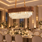 Candelabru cu Cristale 8×E27, Maro/Auriu, 80×30×70 cm, Înălțime Reglabilă 30–70 cm, Metal și Cristal - imagine 3