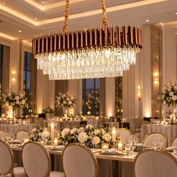 Candelabru cu Cristale 8×E27, Maro/Auriu, 80×30×70 cm, Înălțime Reglabilă 30–70 cm, Metal și Cristal - imagine 3