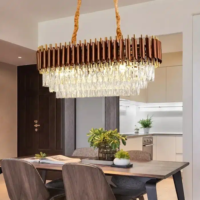 Candelabru cu Cristale 8×E27, Maro/Auriu, 80×30×70 cm, Înălțime Reglabilă 30–70 cm, Metal și Cristal - imagine 4