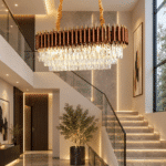 Candelabru cu Cristale 8×E27, Maro/Auriu, 80×30×70 cm, Înălțime Reglabilă 30–70 cm, Metal și Cristal - imagine 2