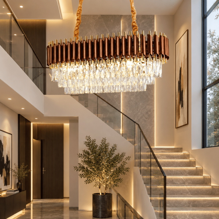 Candelabru cu Cristale 8×E27, Maro/Auriu, 80×30×70 cm, Înălțime Reglabilă 30–70 cm, Metal și Cristal - imagine 2