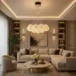 Candelabru cu Cristale 9×G9, Auriu, Ø50 cm, Înălțime Reglabilă 40–120 cm, Metal și Cristal - imagine 2