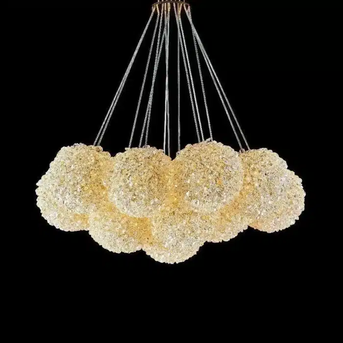 Candelabru cu Cristale 9×G9, Auriu, Ø50 cm, Înălțime Reglabilă 40–120 cm, Metal și Cristal - imagine 4