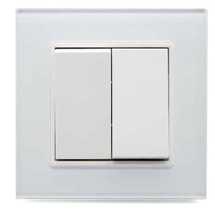 Întrerupător Dublu Alb cu Ramă din Sticlă, 10A, 250V, 86×86 mm, IP20 - imagine 2
