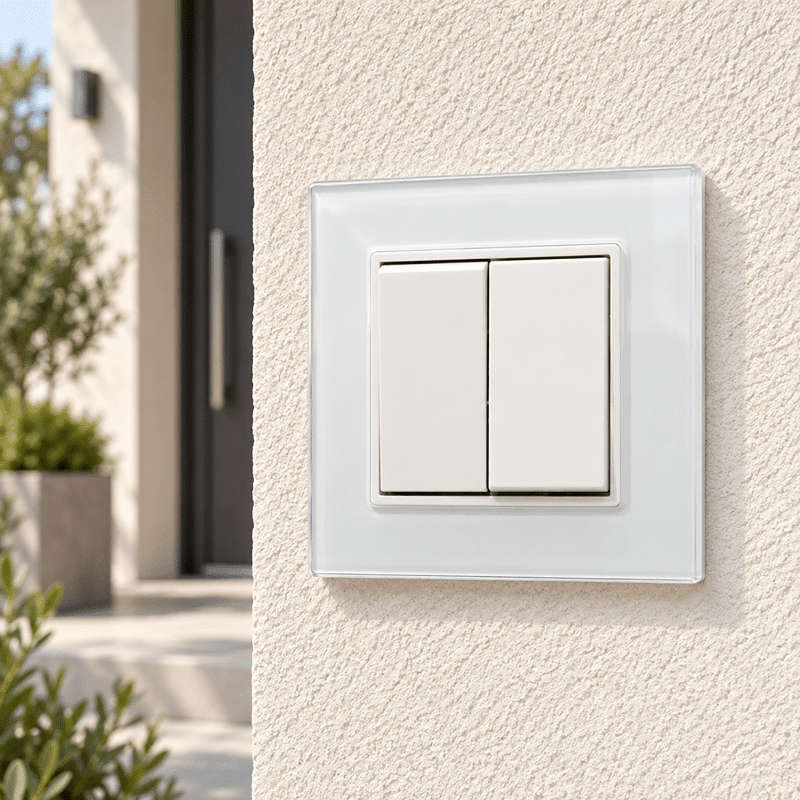 Întrerupător Dublu Alb cu Ramă din Sticlă, 10A, 250V, 86×86 mm, IP20 (1) Întrerupător Dublu Alb cu Ramă din Sticlă, 10A, 250V, 86×86 mm, IP20 - imagine 1
