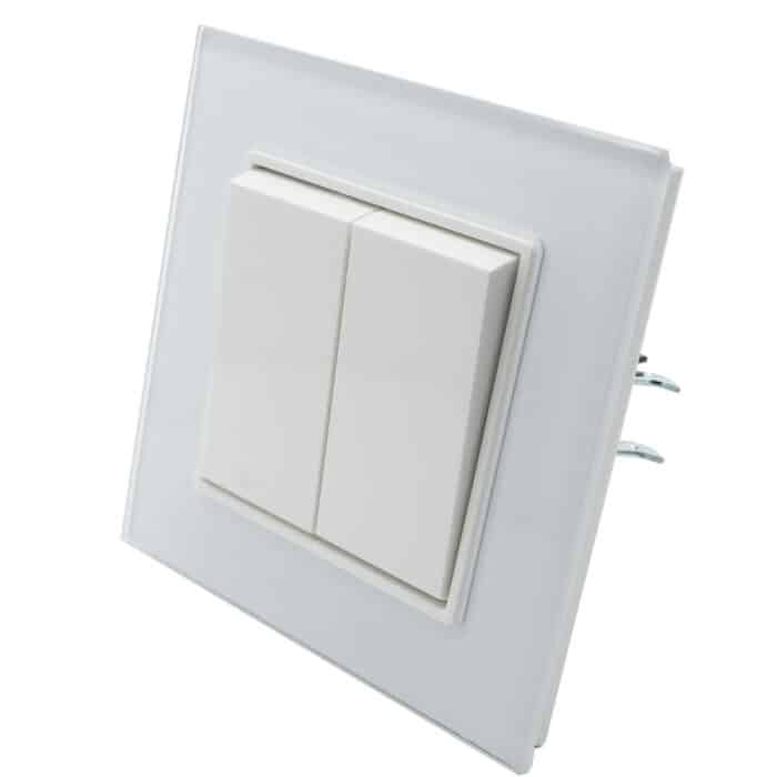Întrerupător Dublu Alb cu Ramă din Sticlă, 10A, 250V, 86×86 mm, IP20 - imagine 3