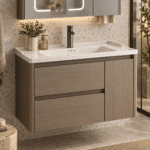 Set Mobilier Baie 80 cm cu Lavoar Ceramic și Dulap cu Oglindă LED, Stejar Greige - imagine 2