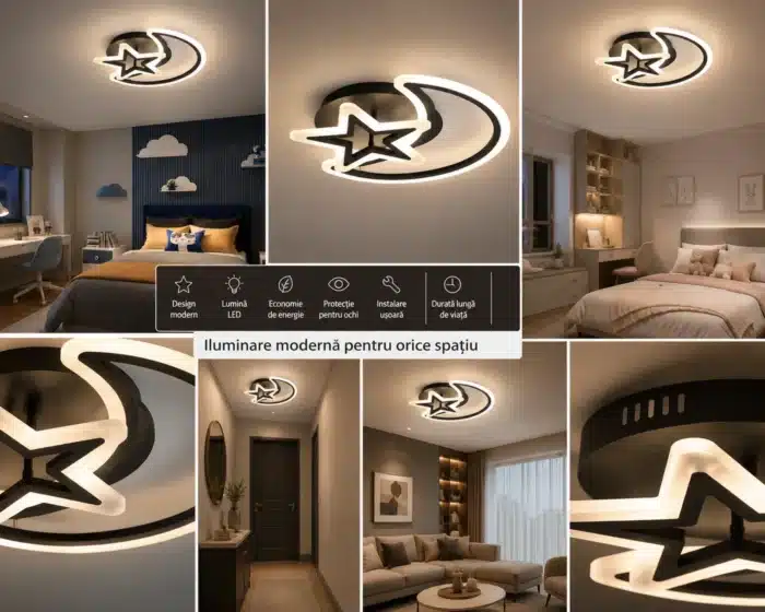 Lustra LED LUNARIA 78W Luna si Stea, Lumina Reglabila, Design Modern, Negru - imagine 2