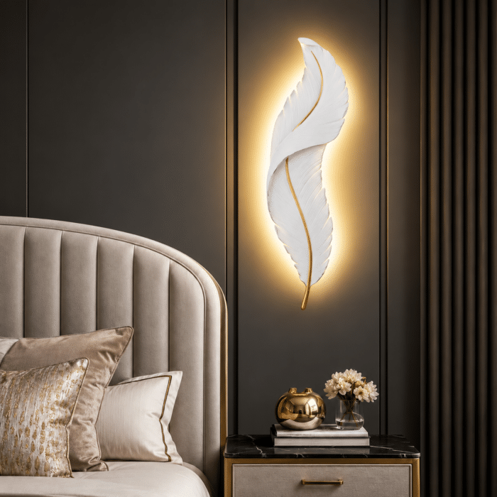 Aplică LED Pană Albă 25W, 63 cm, 3 Tipuri de Lumină, Alb-Auriu - imagine 4