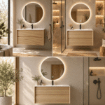 Set Mobilier Baie 80 cm cu Lavoar Ceramic și Oglindă LED 70×70 cm, Stejar Greige - imagine 4