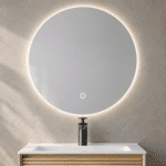 Set Mobilier Baie 80 cm cu Lavoar Ceramic și Oglindă LED 70×70 cm, Stejar Greige - imagine 3
