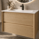 Set Mobilier Baie 80 cm cu Lavoar Ceramic și Oglindă LED 70×70 cm, Stejar Greige - imagine 2