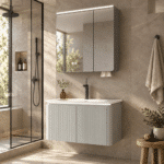 Set Mobilier Baie LED 80 cm cu Lavoar Ceramic și Dulap cu Oglindă LED, Gri Deschis - imagine 3