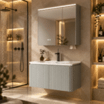 Set Mobilier Baie LED 80 cm cu Lavoar Ceramic și Dulap cu Oglindă LED, Gri Deschis - imagine 4
