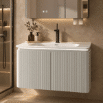Set Mobilier Baie LED 80 cm cu Lavoar Ceramic și Dulap cu Oglindă LED, Gri Deschis - imagine 2