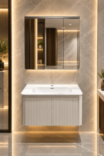 Set Mobilier Baie LED 80 cm cu Lavoar Ceramic și Dulap cu Oglindă LED, Alb - imagine 5