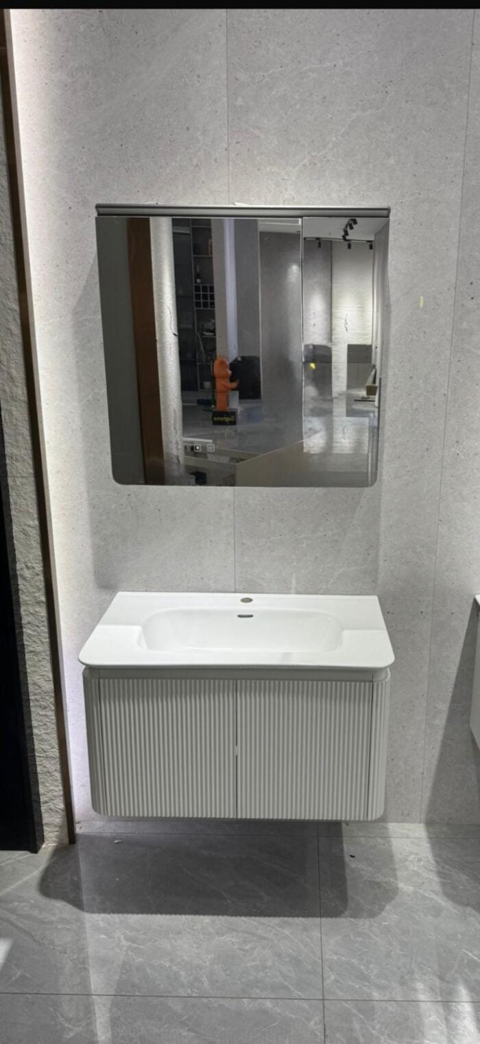 Set Mobilier Baie LED 80 cm cu Lavoar Ceramic și Dulap cu Oglindă LED, Alb - imagine 12