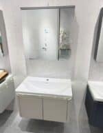 Set Mobilier Baie LED 80 cm cu Lavoar Ceramic și Dulap cu Oglindă LED, Alb - imagine 10