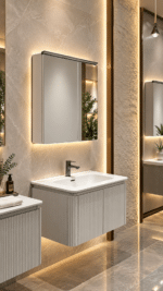 Set Mobilier Baie LED 80 cm cu Lavoar Ceramic și Dulap cu Oglindă LED, Alb - imagine 7