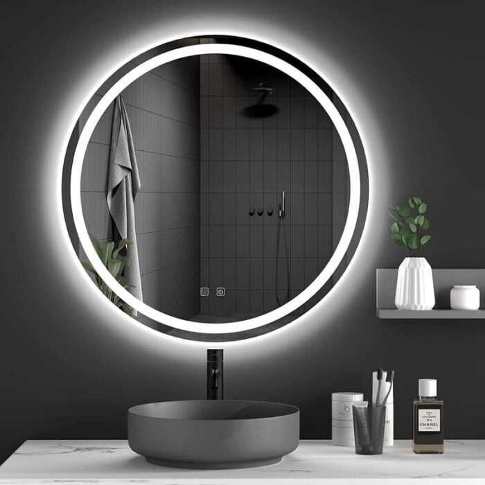 Oglindă LED Rotundă 80×80 cm, Iluminare Față + Spate, Dezaburire, 3 Tipuri de Lumină, Touch, Model Cosmo - imagine 3