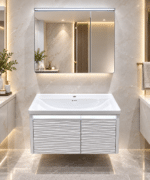 Set Mobilier Baie LED 80 cm cu Lavoar Ceramic și Dulap cu Oglindă LED, Alb - imagine 7