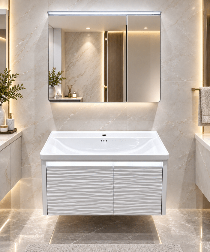 Set Mobilier Baie LED 80 cm cu Lavoar Ceramic și Dulap cu Oglindă LED, Alb - imagine 7