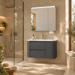 Set Mobilier Baie 80 cm cu Lavoar Ceramic și Dulap cu Oglindă LED, Gri Antracit Mat - imagine 4