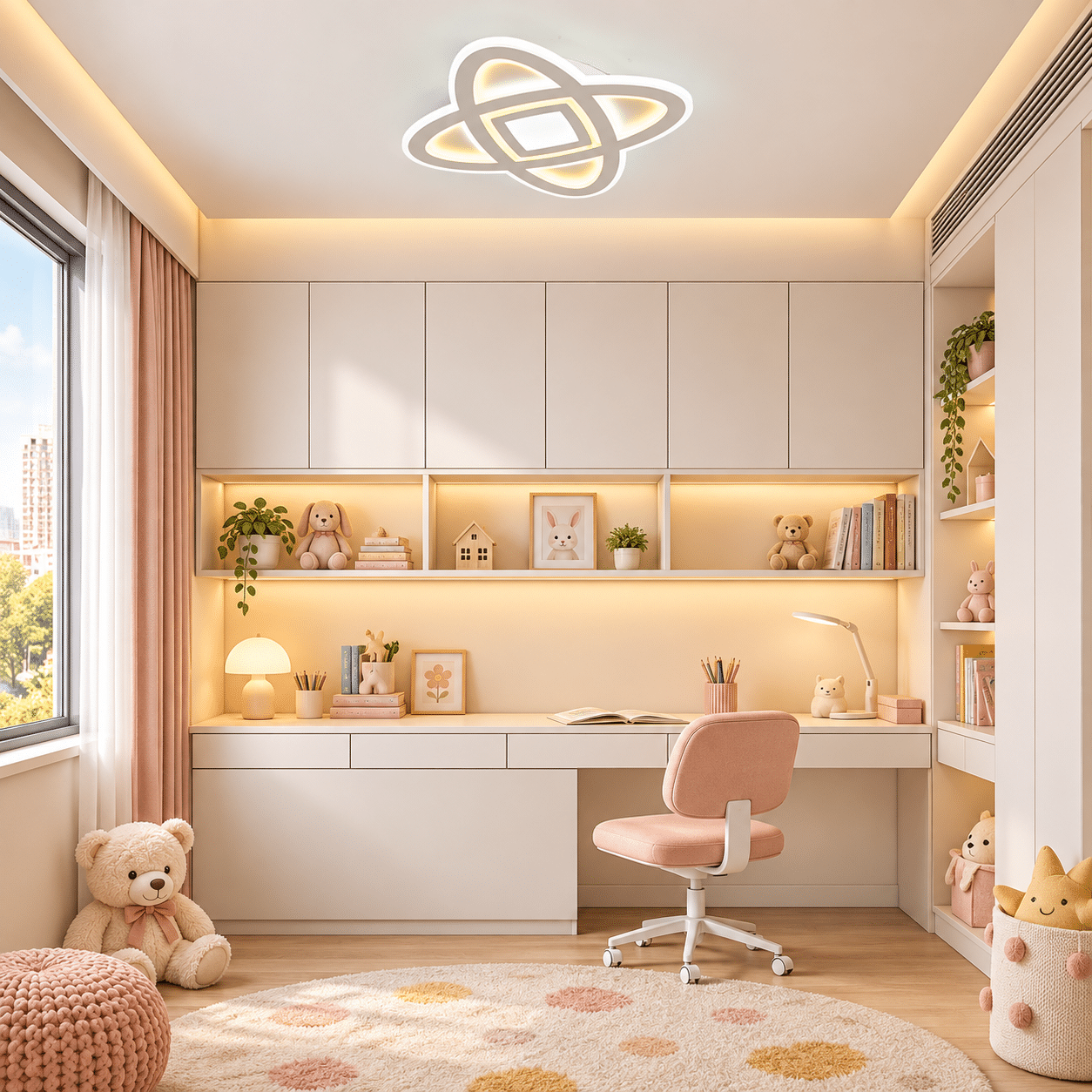 Cameră de studiu pastelată pentru copii Lustra LED Infini, Cu Telecomanda, 3 Tipuri De Lumina, Intensitate Reglabila, 152W, Alb - imagine 1
