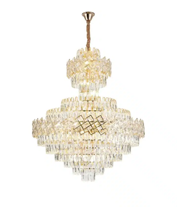 Candelabru Living cu Cristale 22×E27, Auriu, Model Mare, Ø80 cm, Înălțime Reglabilă 110–165 cm, Metal și Cristal - imagine 5