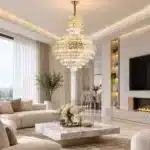 Candelabru Living cu Cristale 22×E27, Auriu, Model Mare, Ø80 cm, Înălțime Reglabilă 110–165 cm, Metal și Cristal - imagine 3