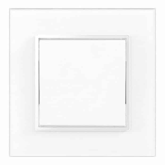 Întrerupător Cap Cruce Alb cu Ramă din Sticlă, 86×86 mm, 250V/10A, IP20 - imagine 3