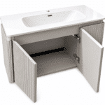 Set Mobilier Baie LED 100 cm cu Lavoar Ceramic și Dulap cu Oglindă LED, Gri Deschis - imagine 6