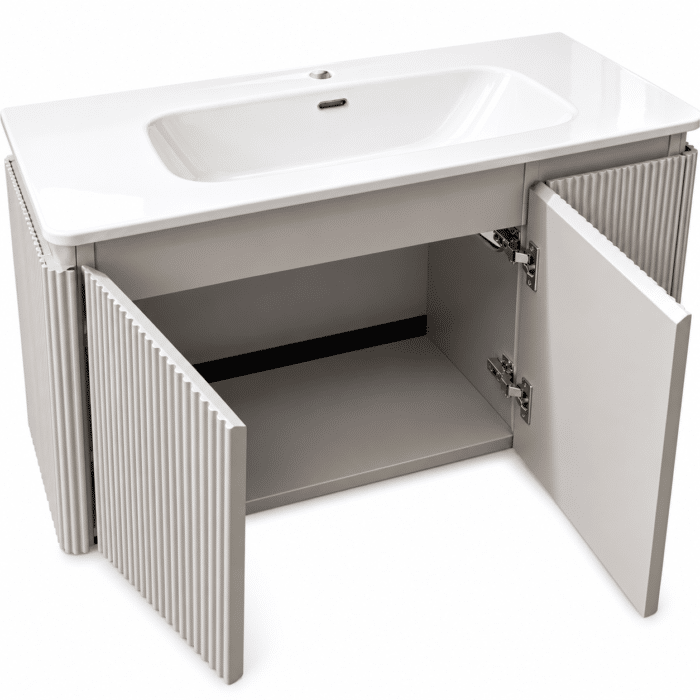 Set Mobilier Baie LED 100 cm cu Lavoar Ceramic și Dulap cu Oglindă LED, Gri Deschis - imagine 6