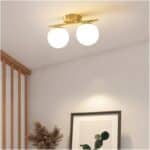 Lustră BLOOM cu 2 Abajururi, 2×E27, Auriu, Metal și Sticlă