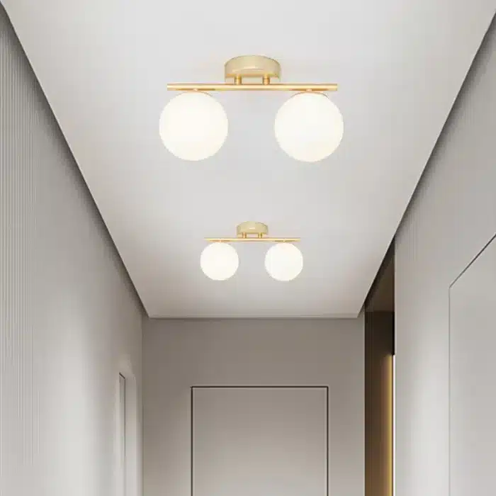 Lustră BLOOM cu 2 Abajururi, 2×E27, Auriu, Metal și Sticlă - imagine 2