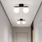 Lustră BLOOM cu 2 Abajururi Albe, 2×E27, Negru, Metal și Sticlă