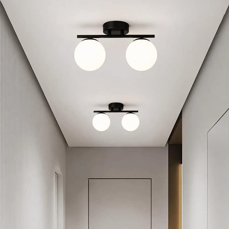 Lustră BLOOM cu 2 Abajururi Albe, 2×E27, Negru, Metal și Sticlă (1) Lustră BLOOM cu 2 Abajururi Albe, 2×E27, Negru, Metal și Sticlă - imagine 1