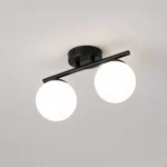Lustră BLOOM cu 2 Abajururi Albe, 2×E27, Negru, Metal și Sticlă - imagine 3