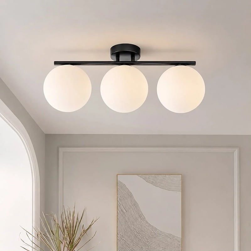 Lustră Bloom cu 3 Abajururi Albe, 3×E27, Negru, Metal și Sticlă (1) Lustră Bloom cu 3 Abajururi Albe, 3×E27, Negru, Metal și Sticlă - imagine 1