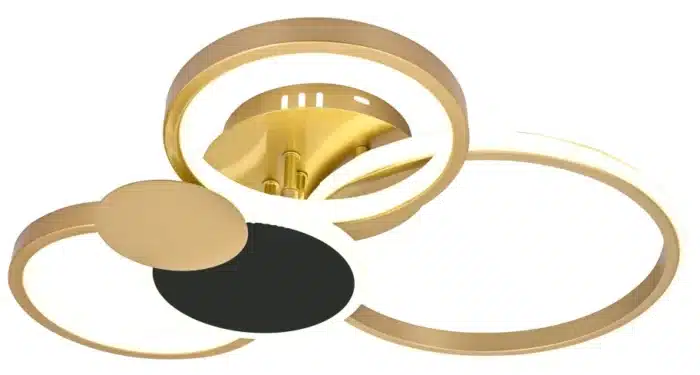 Lustră LED Cercuri 104W, Negru/Auriu, 3 Tipuri de Lumină, Dimabilă, Telecomandă - imagine 4