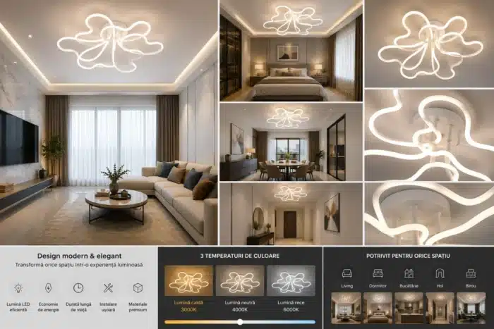 Lustra LED FLORA 240W Ø72cm cu Telecomanda, Lumina Reglabila si 3 Temperaturi de Culoare - imagine 2