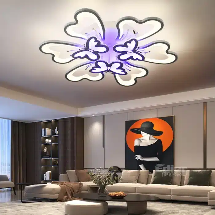 Lustra LED Fluturi, cu Telecomanda, 3 Tipuri de Lumina plus Lumina RGB, Intensitate Reglabila, 210W, Alb - imagine 2