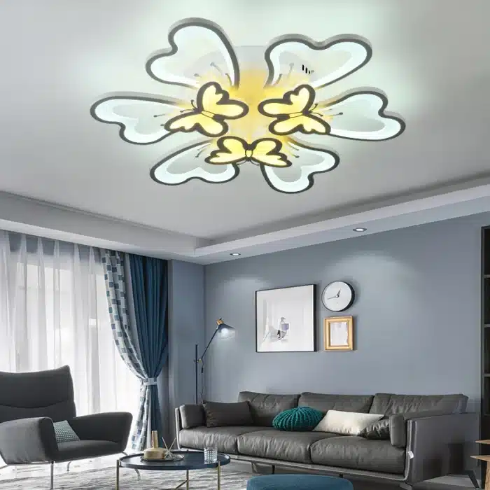 Lustra LED Fluturi, cu Telecomanda, 3 Tipuri de Lumina plus Lumina RGB, Intensitate Reglabila, 210W, Alb - imagine 3