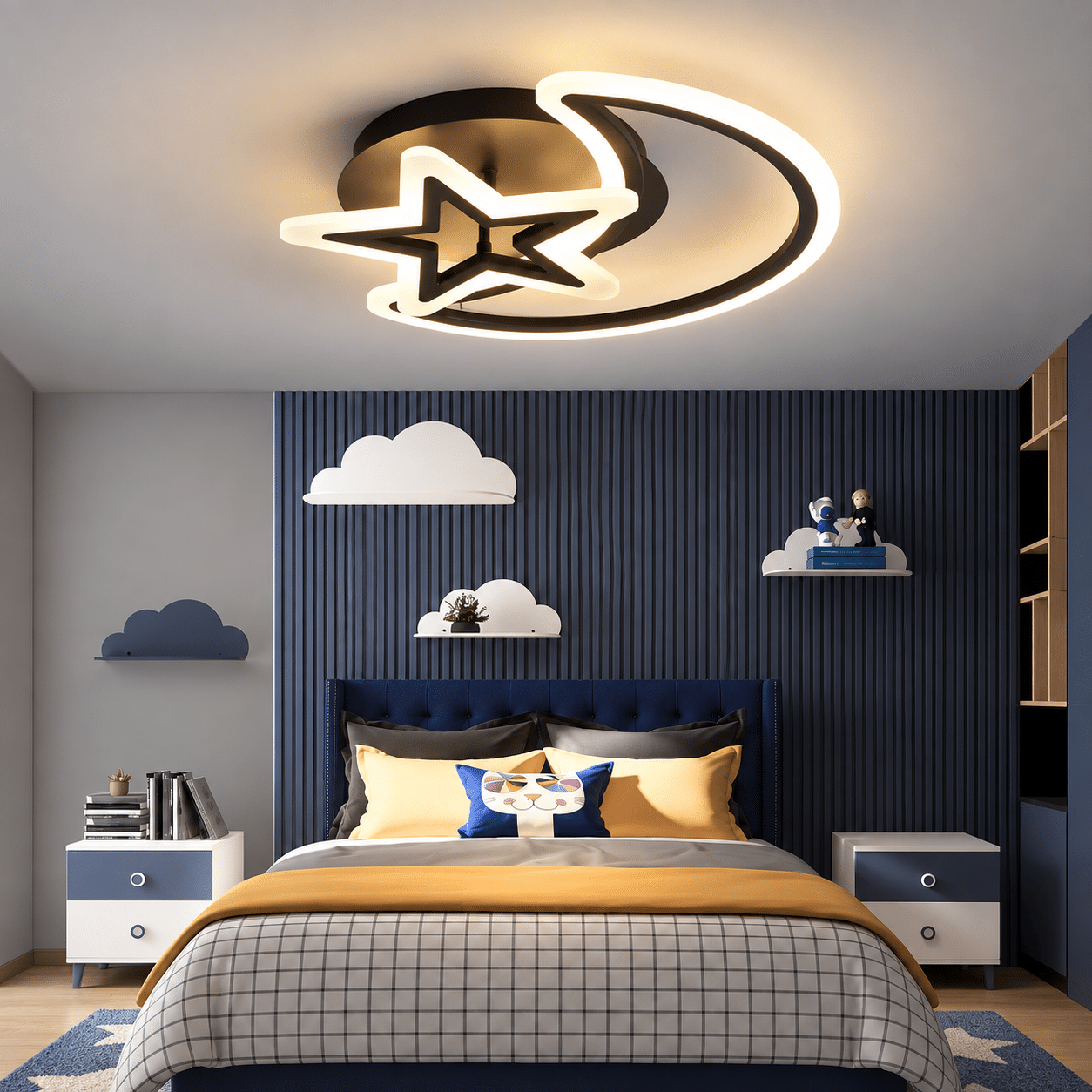 Lustra LED LUNARIA 78W Luna si Stea, Lumina Reglabila, Design Modern, Negru Lustra LED LUNARIA 78W Luna si Stea, Lumina Reglabila, Design Modern, Negru - imagine 1