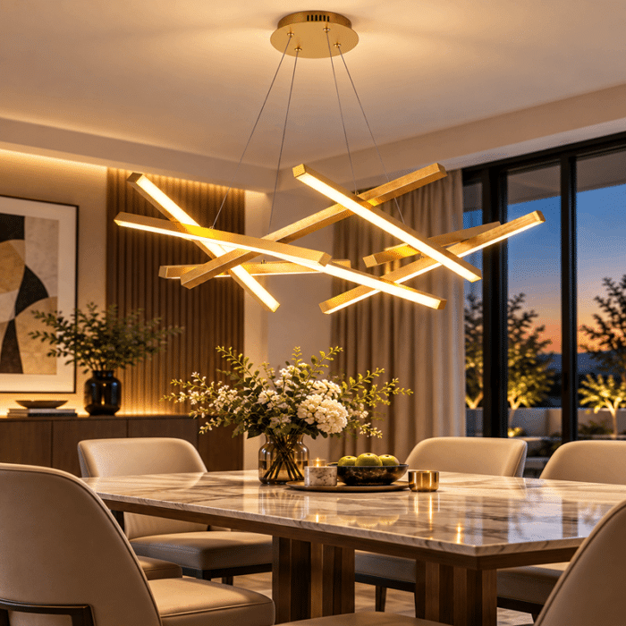 Lustră LED Suspendata cu Telecomandă, 76W, 3 Temperaturi de Culoare, Diametru 70cm, Auriu - imagine 3